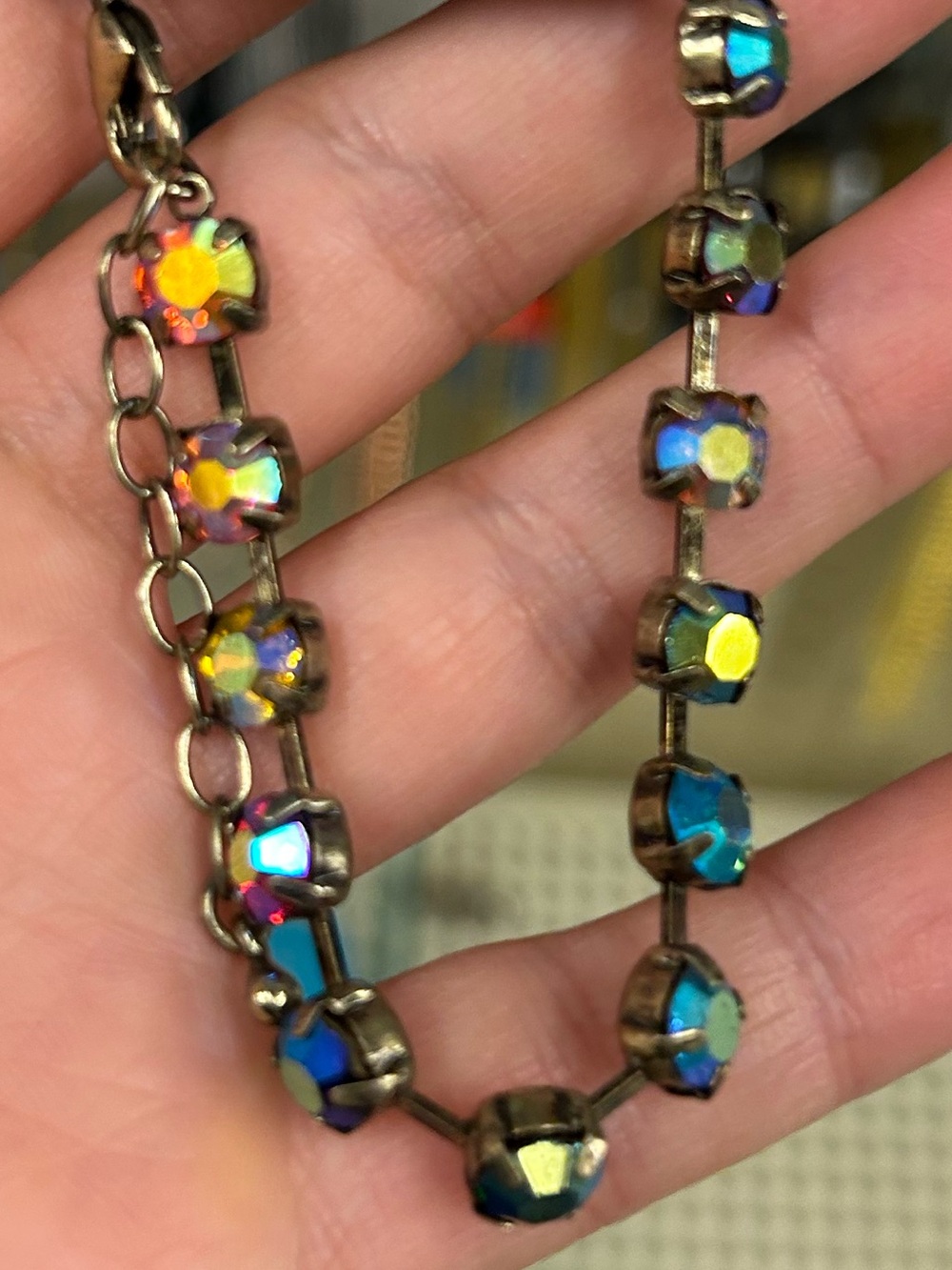 Iridescent Crystal Link Bracelet - Metallic Finish